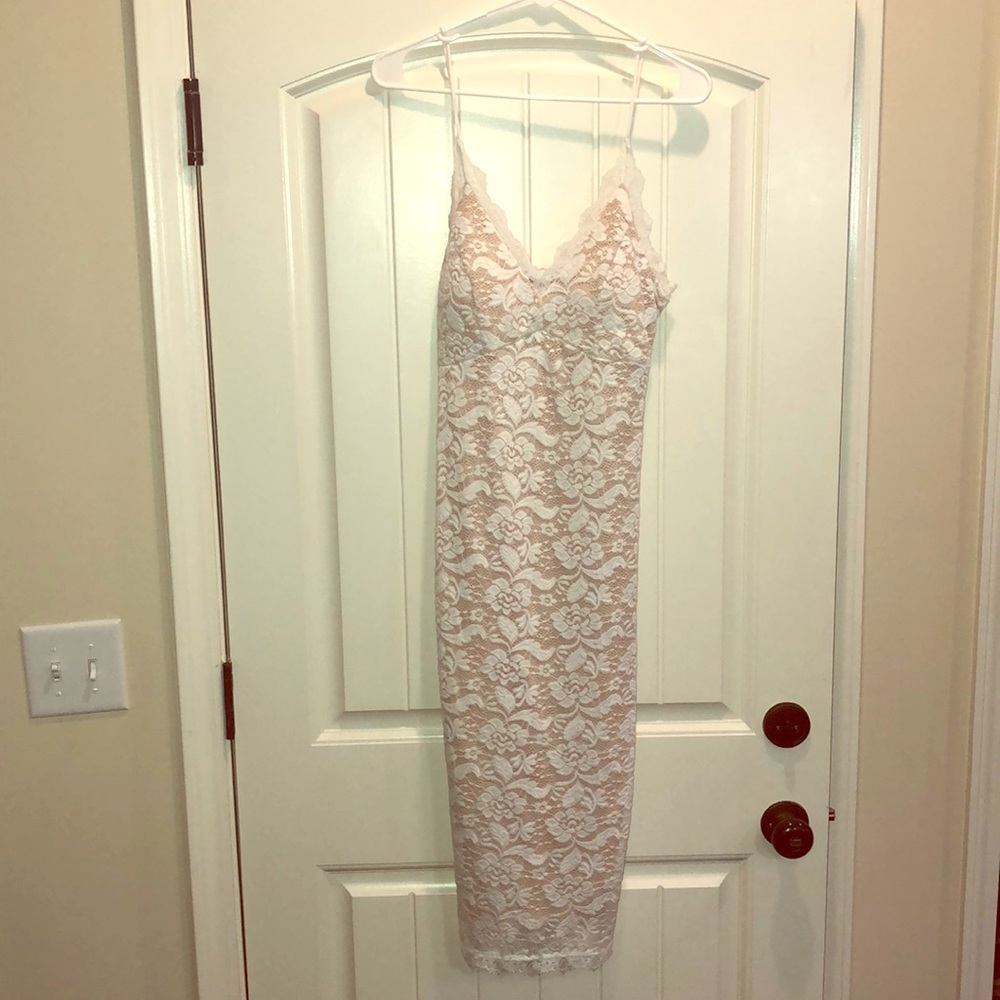 White/nude lace midi dress. Brand new.